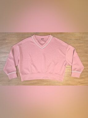 Express Pink V-Neck Sweater with White Trim